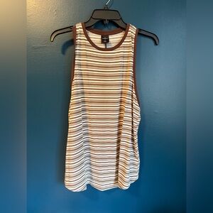 REI Fitted White and Brown Tank Top